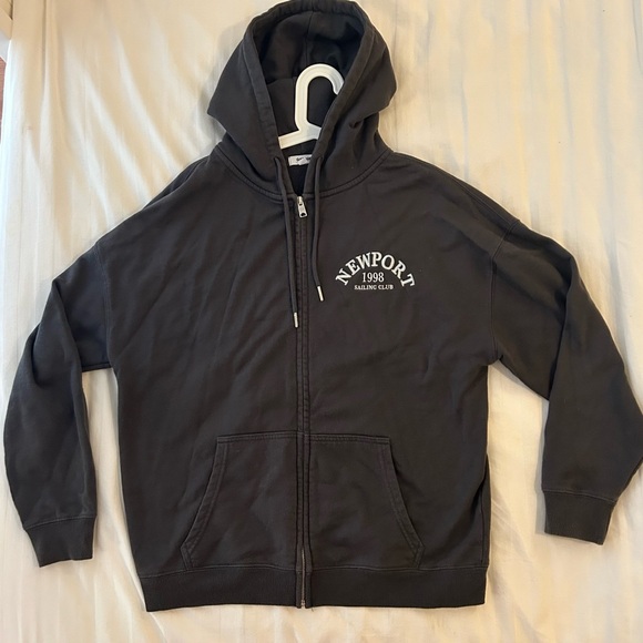 Garage Oversized Zip up Hoodie in Dark Grey “Newport” - Picture 2 of 6